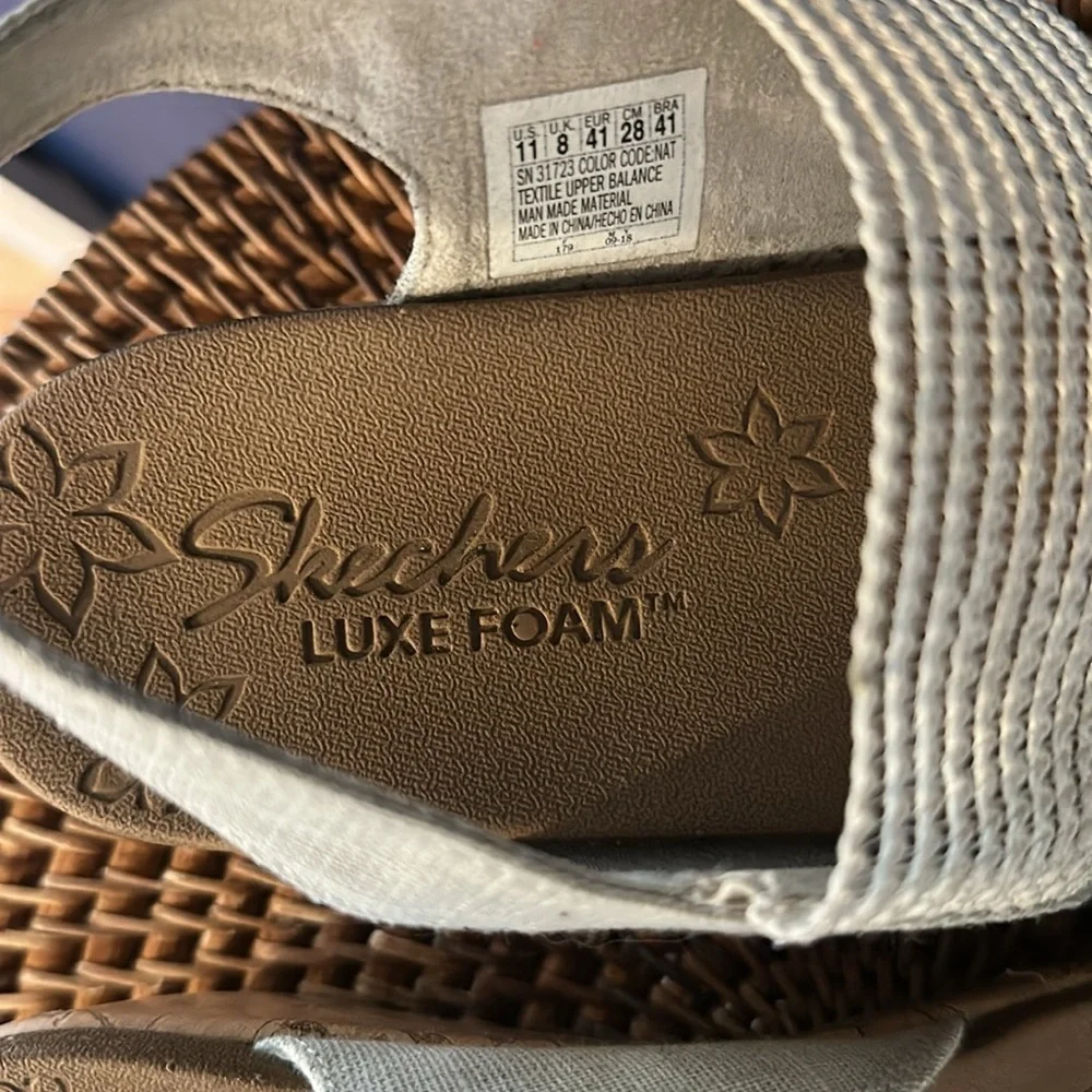 Women's Skechers Beverlee High Tea Tan Cork Wedge Open Toe Sandals Shoes Sz 11